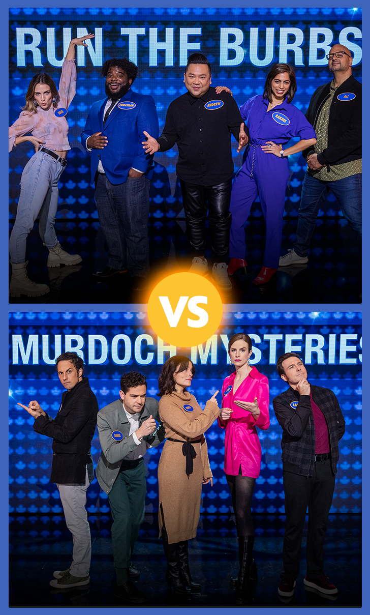 Family Feud Canada Celebrity week Team Run the Burbs VS. Team Murdoch Mysteries