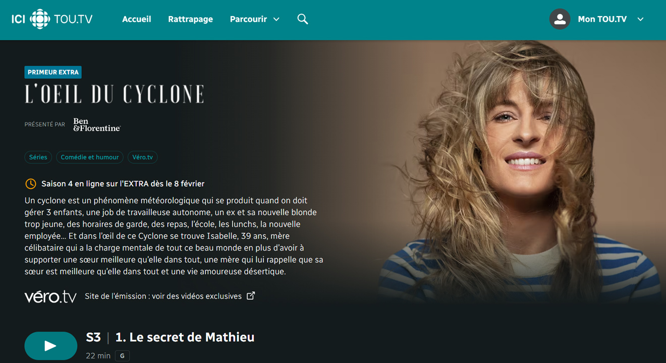 Logo Visibility ICI TOU.TV Program page Example 1 Sponsor